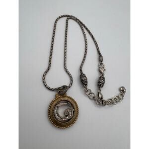 Brighton “G” Monogram Intial Pendant Two Tone Silver & Gold Crystal Necklace